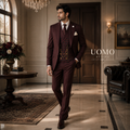 Burgundy Wedding Suit for Groom with Check Vest