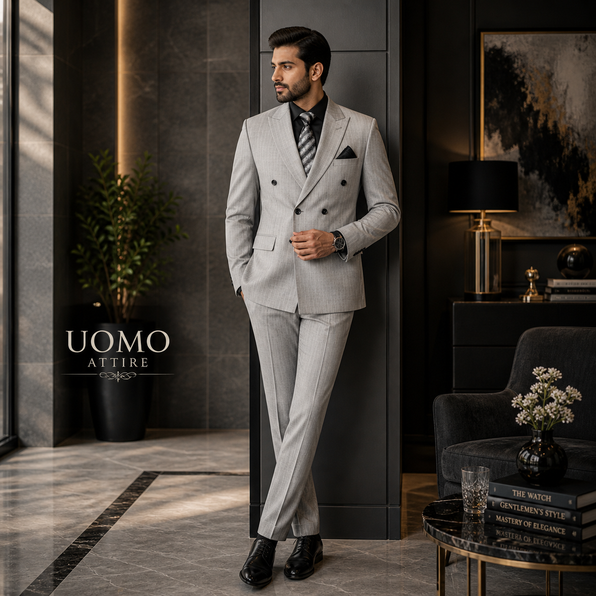Light Grey Double Breasted Suit for Men