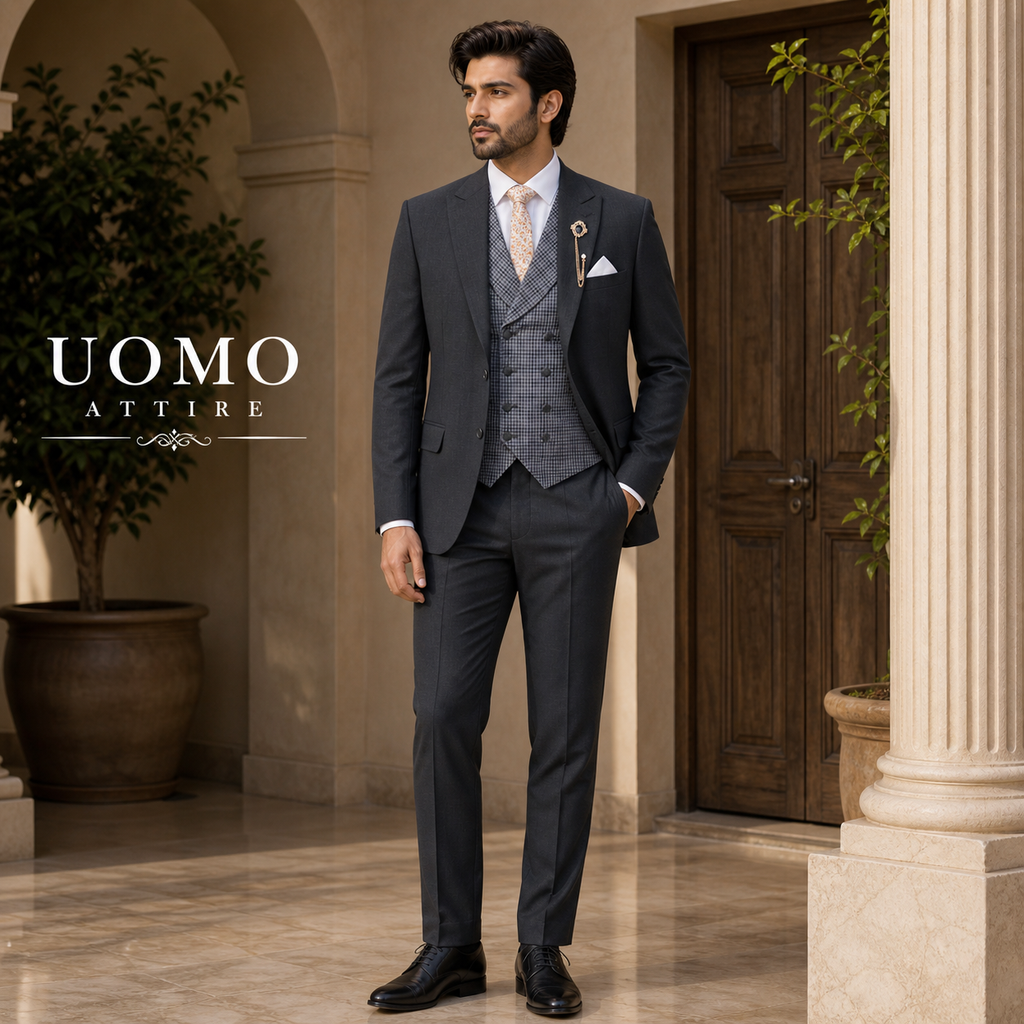 Italian Charcoal Grey 3 Piece Suit For Men
