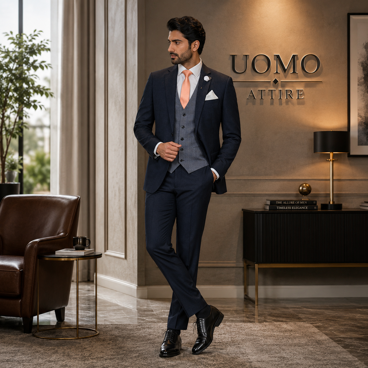 Men's Black 3 Piece Suit with Pick Stitch Lapel