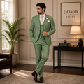 Men's Green 3 Piece Suit with Golden Contrast Tie