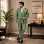 Men's Green 3 Piece Suit with Golden Contrast Tie