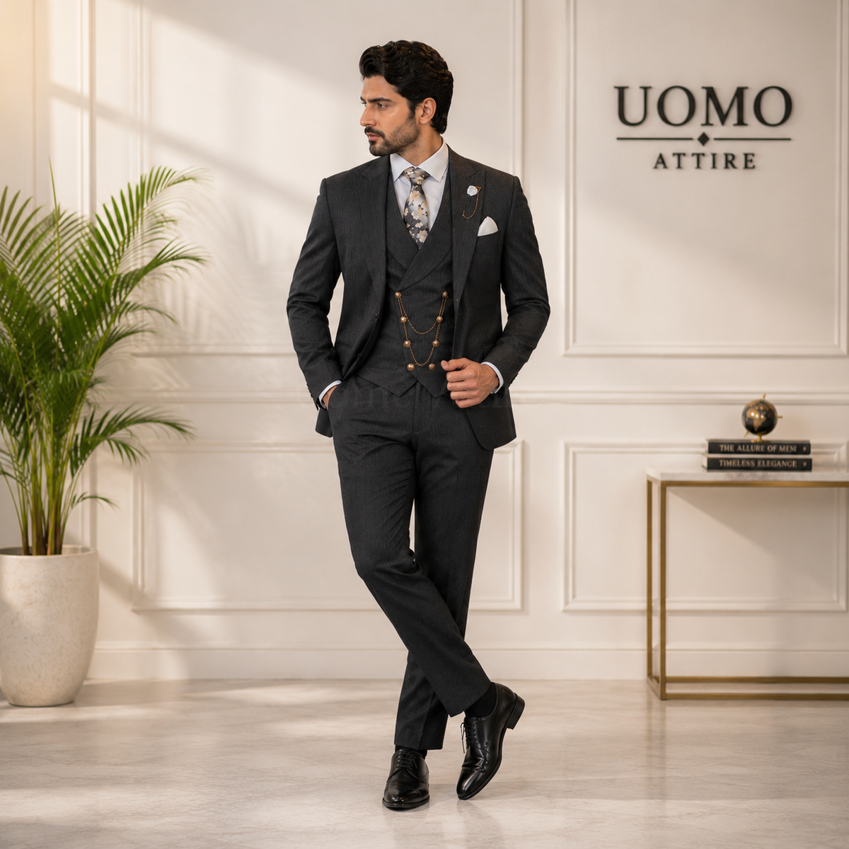 Classic Gray Bespoke 3 Piece Suit for Men