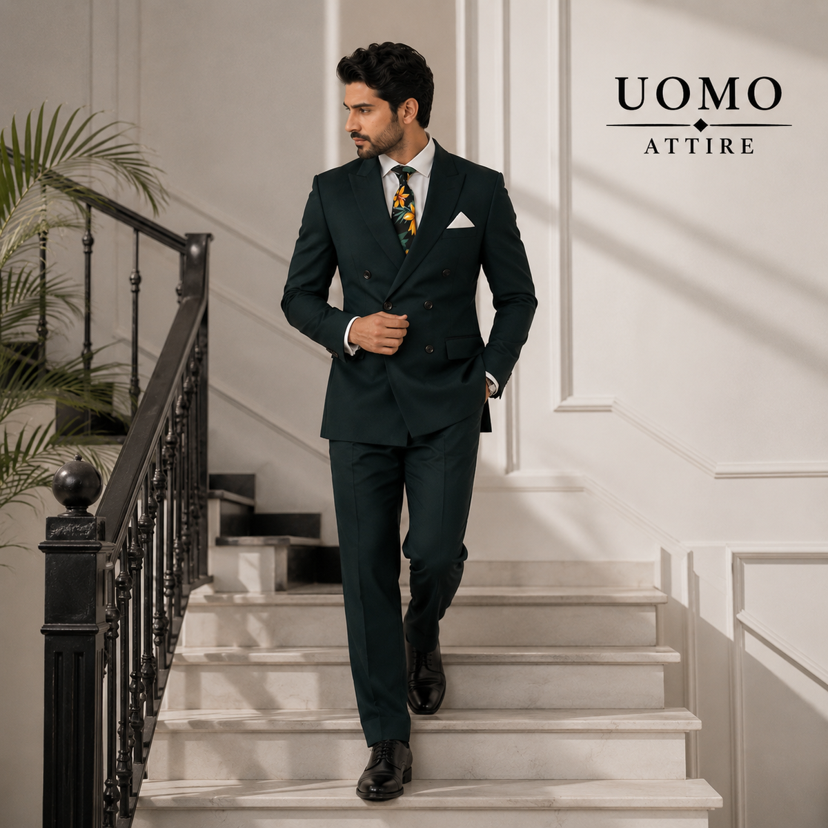 Men's Premium Deep Green Double Breasted 2 Piece Suit