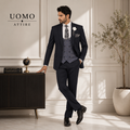 Jet Black Pure Italian Wool Men's 3 Piece Suit