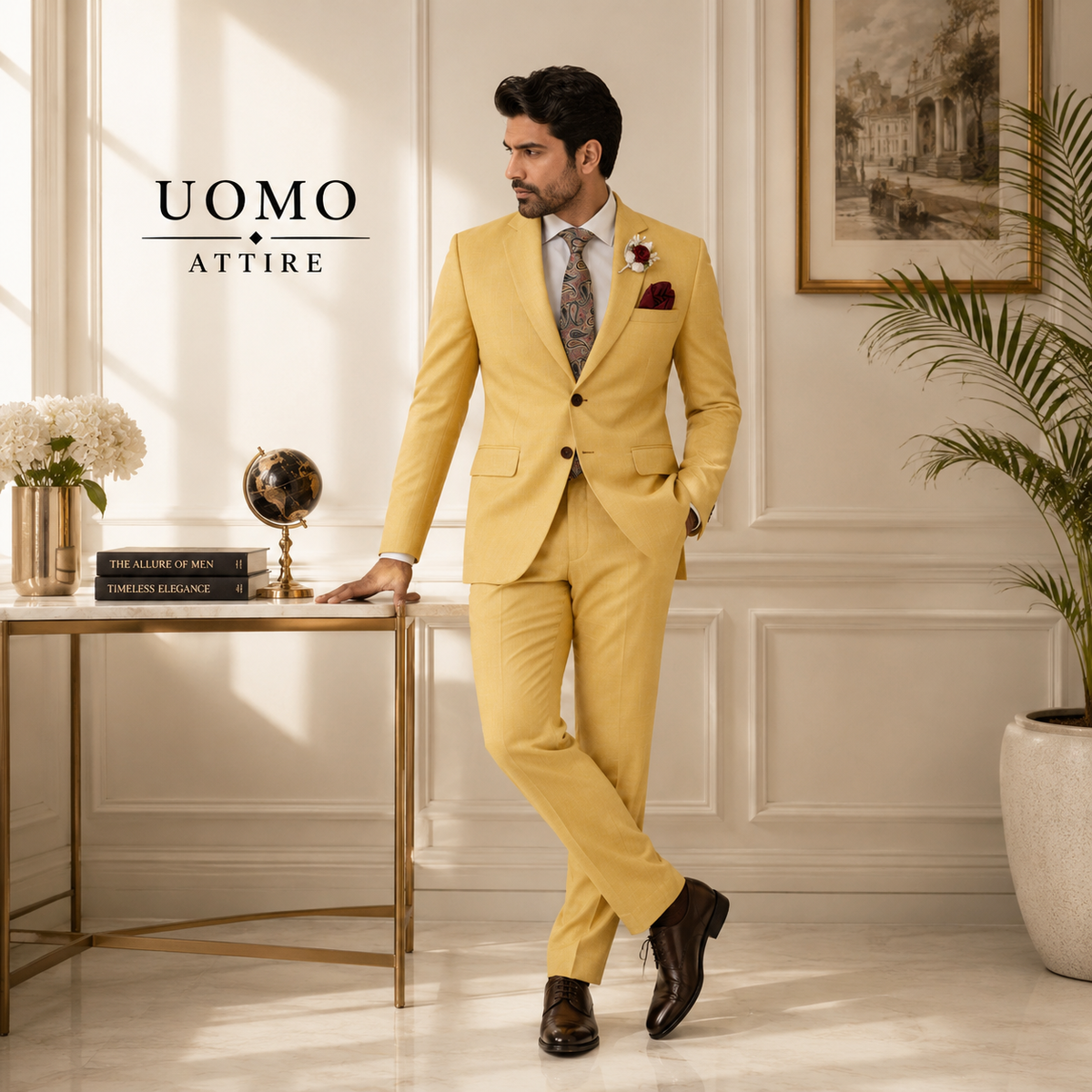 Men's Golden Bespoke 2 Piece Italian Wool Suit
