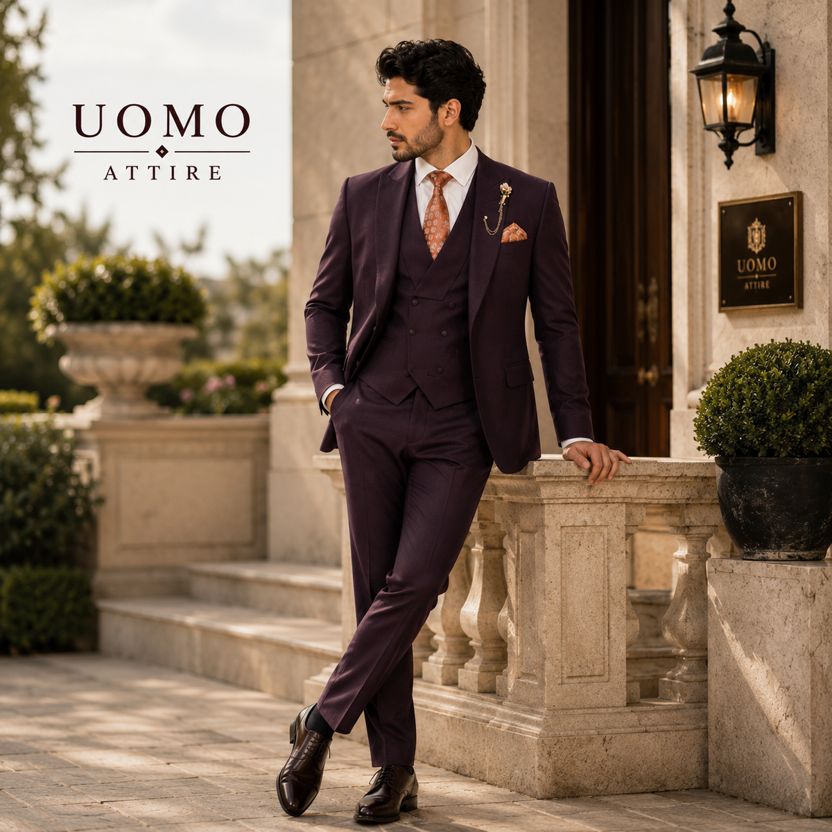 Italian Wool Men's Burgundy Wedding Suit for Your Next Event