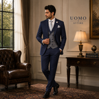 Light blue 3 piece suit with contrast vest
