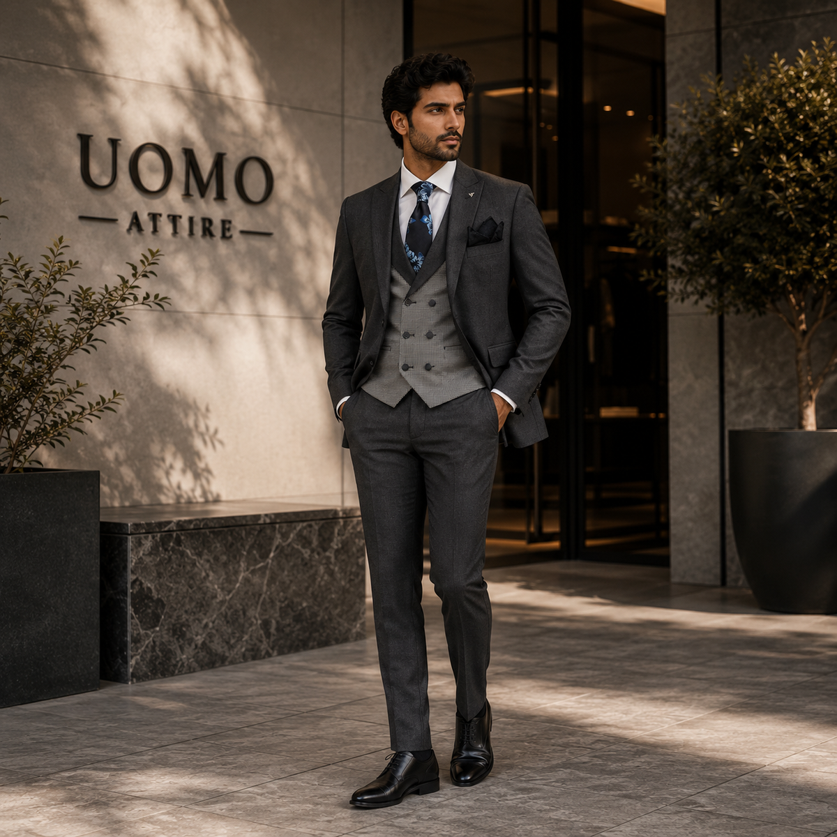 Made to order shark skin 3 piece suit