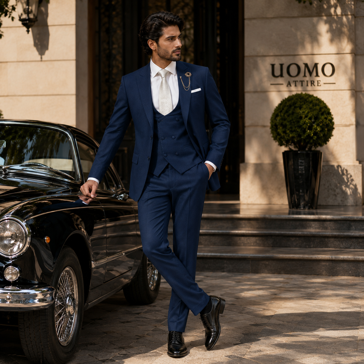 Su Misura midnight blue 100% woolen fabric three piece suit