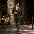 Olive green slim fit customized 3 piece suit