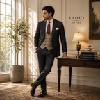 Lightweight Woolen Grey 3-Piece Suit with Mini Checkered Vest