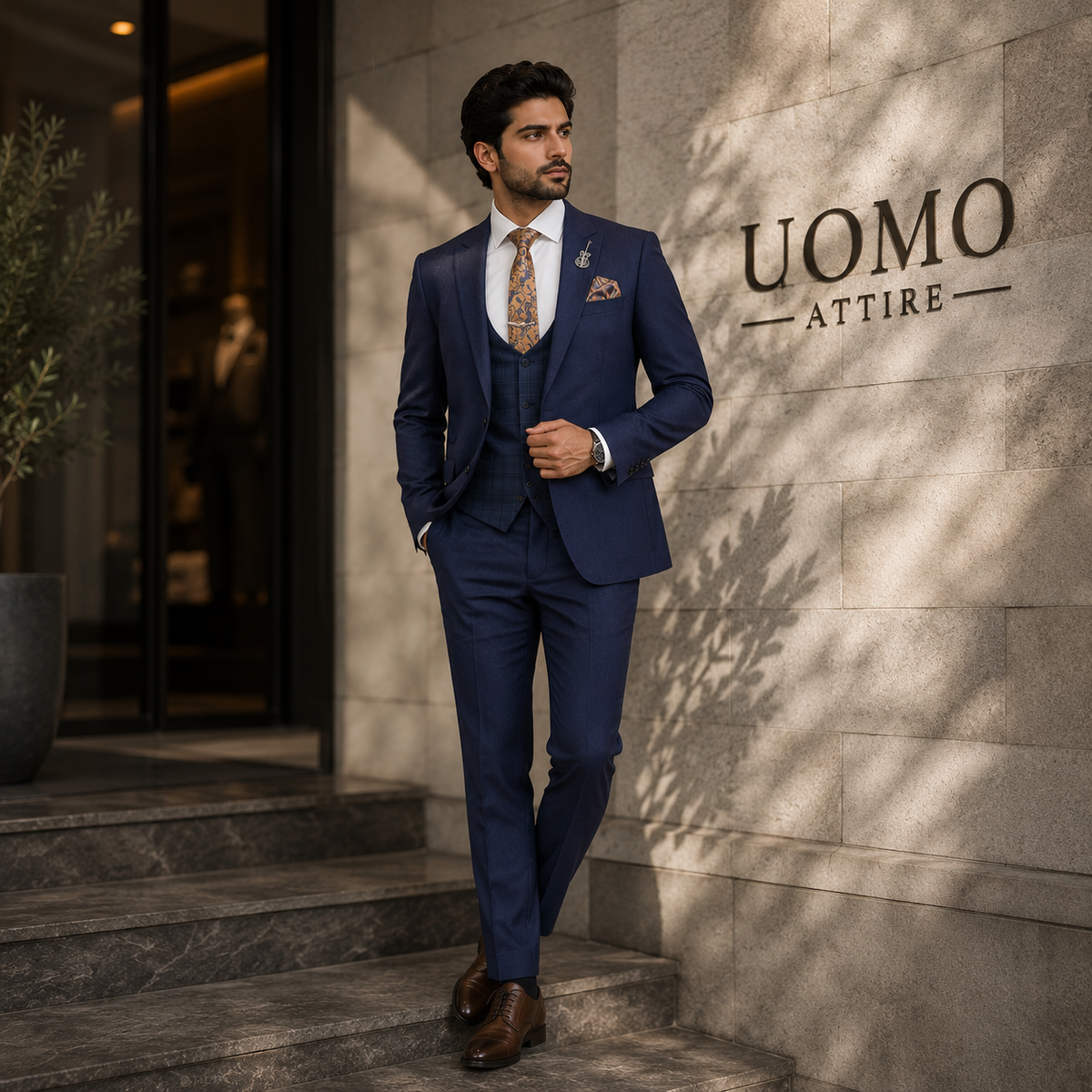 Mens suit shop's midnight blue 3 piece suit