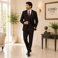 Maroon strips tropical black customized slim fit three piece suit