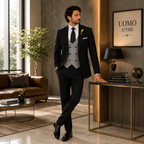 Abito tre pezzi personalizzato con gilet doppiopetto a forma di U