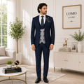 Tailor-made tapered fit zink blue three piece suit