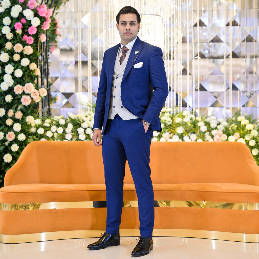 Royal Blue Tropical Fabric 3-Piece Suit for Men Wear By Our Client Mr. Hamza