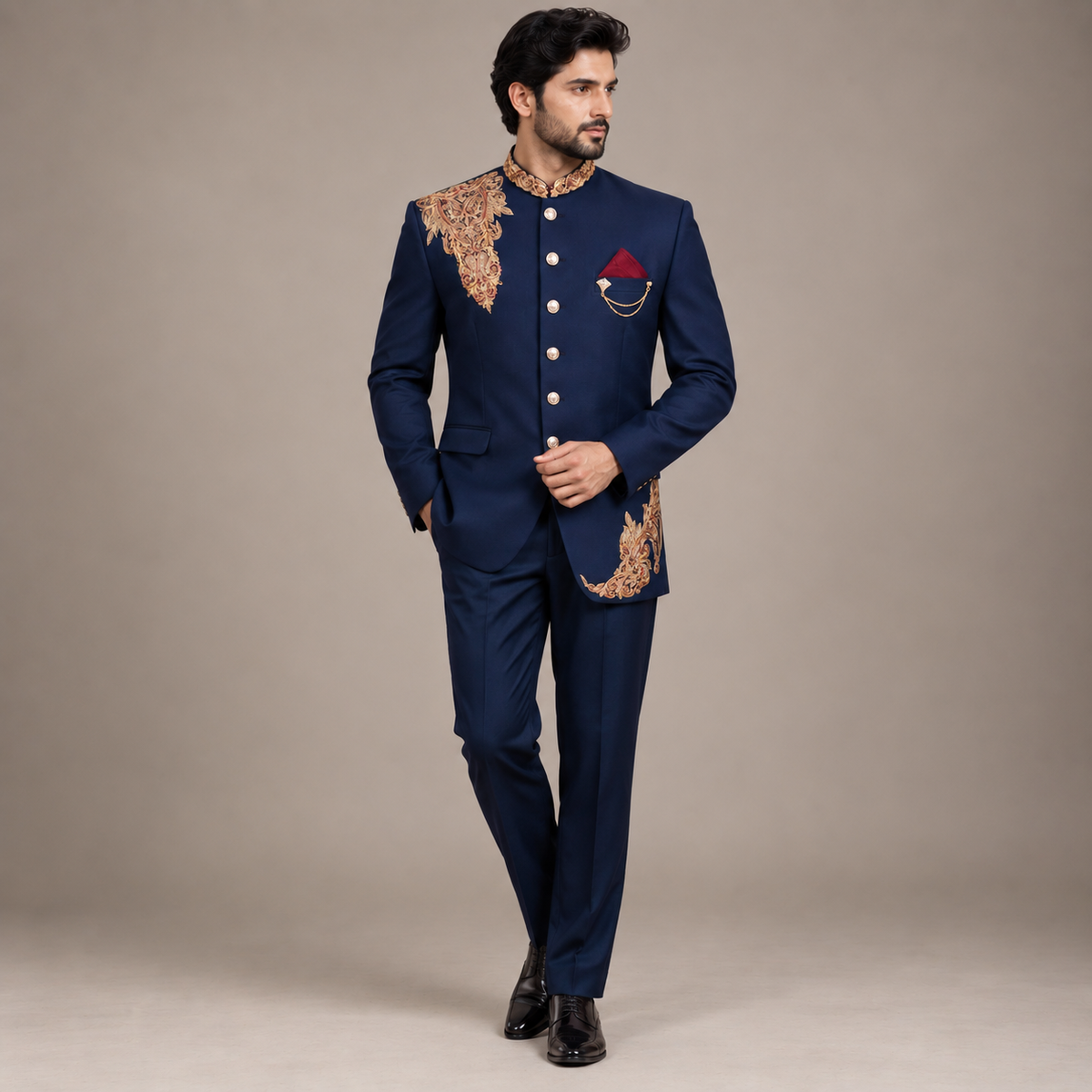 Luxury Navy Blue Prince Coat for Men