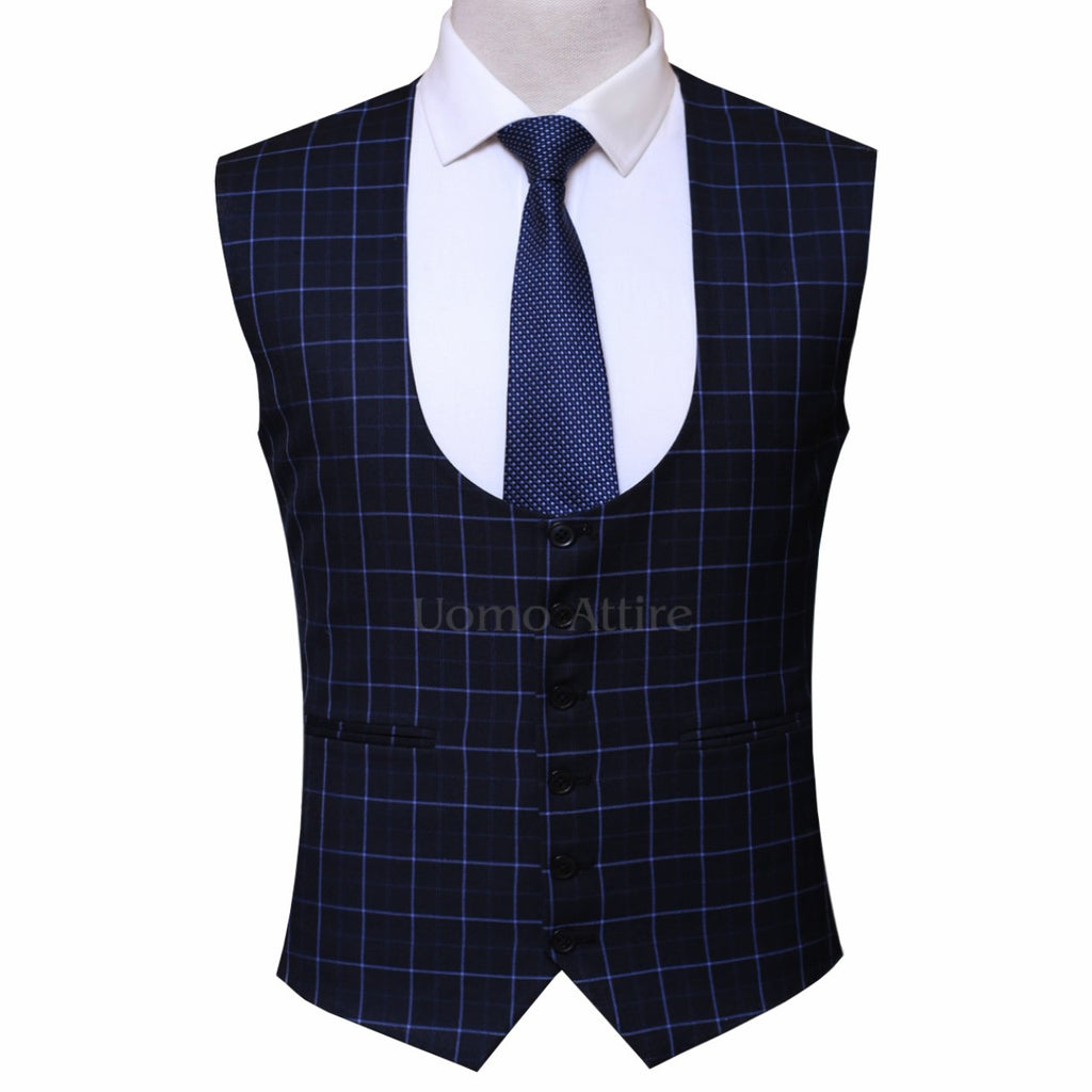 Checkered Black Vest for Wedding