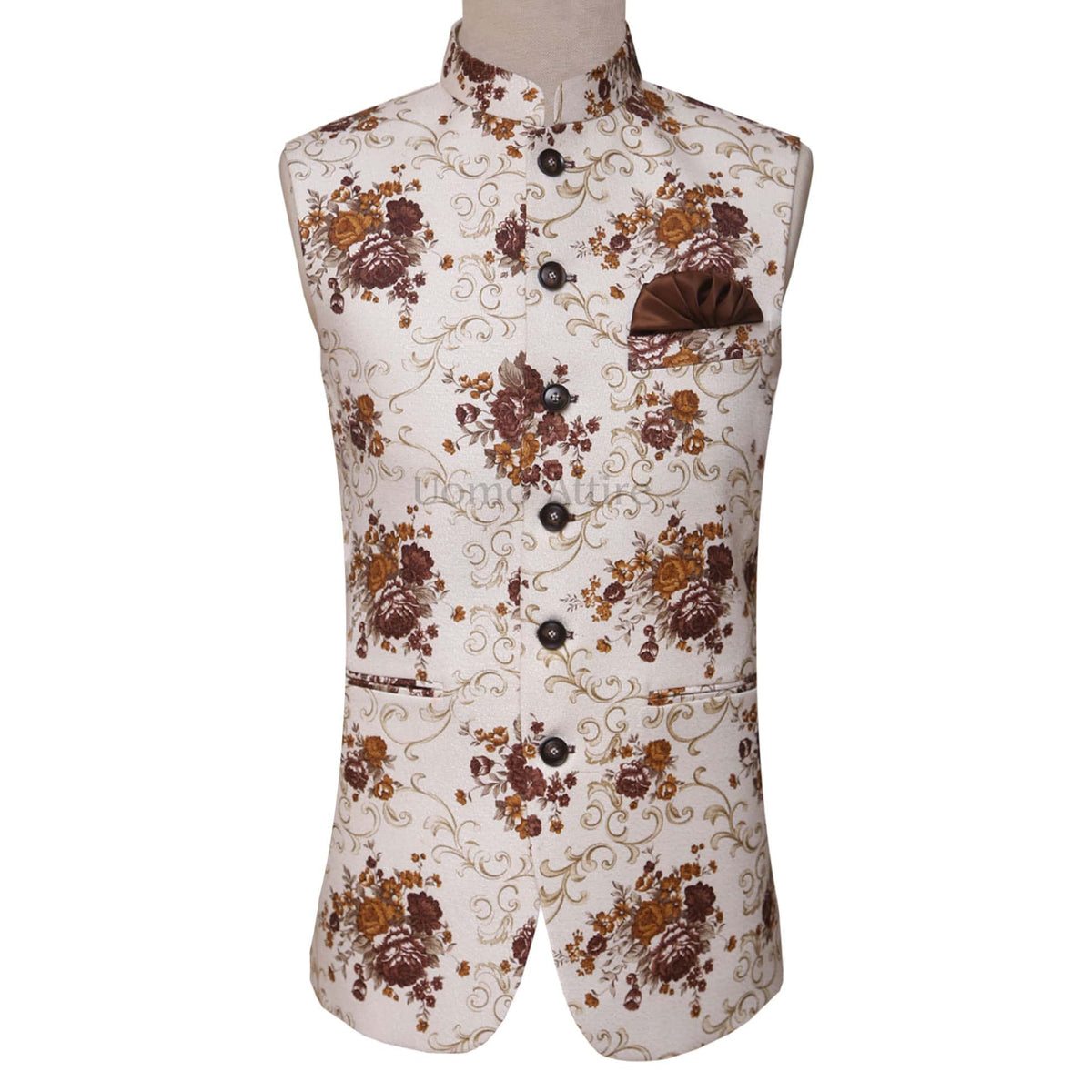 Cotton printed waistcoat with black buttons