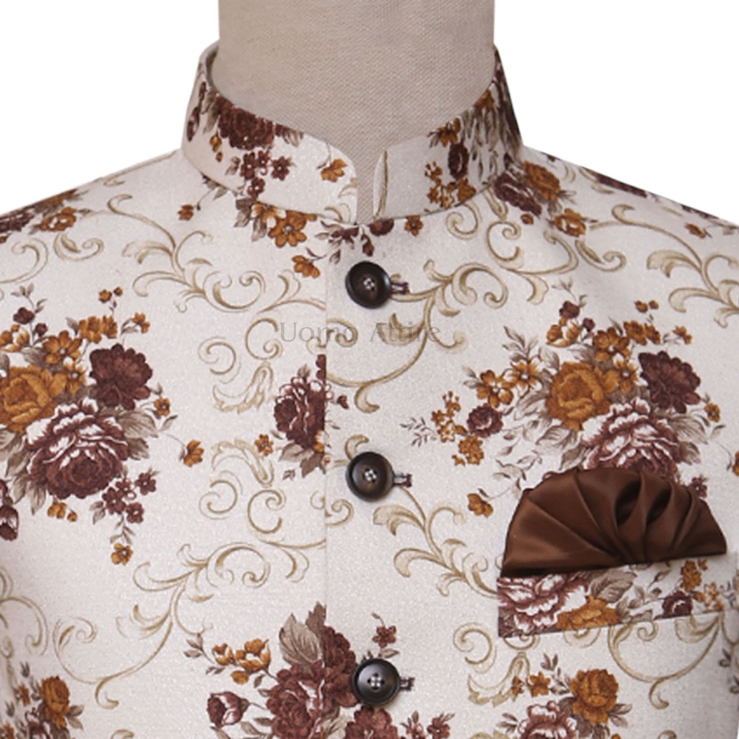 
                  
                    Cotton printed waistcoat with black buttons
                  
                