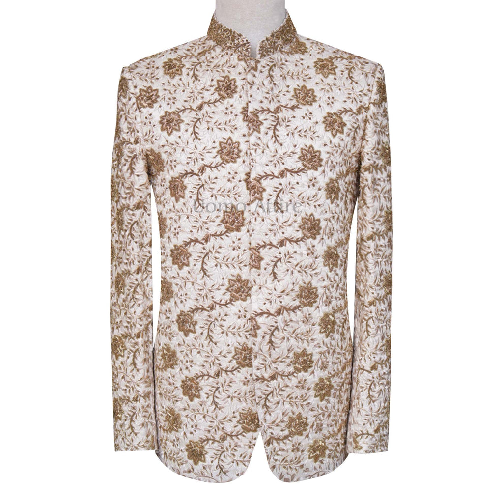 Cream color prince coat with golden embroidery for wedding | Cream Prince Coat for Groom