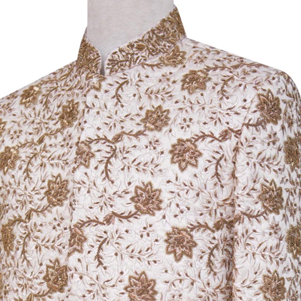 Cream color prince coat with golden embroidery for wedding | Cream Prince Coat for Groom 4