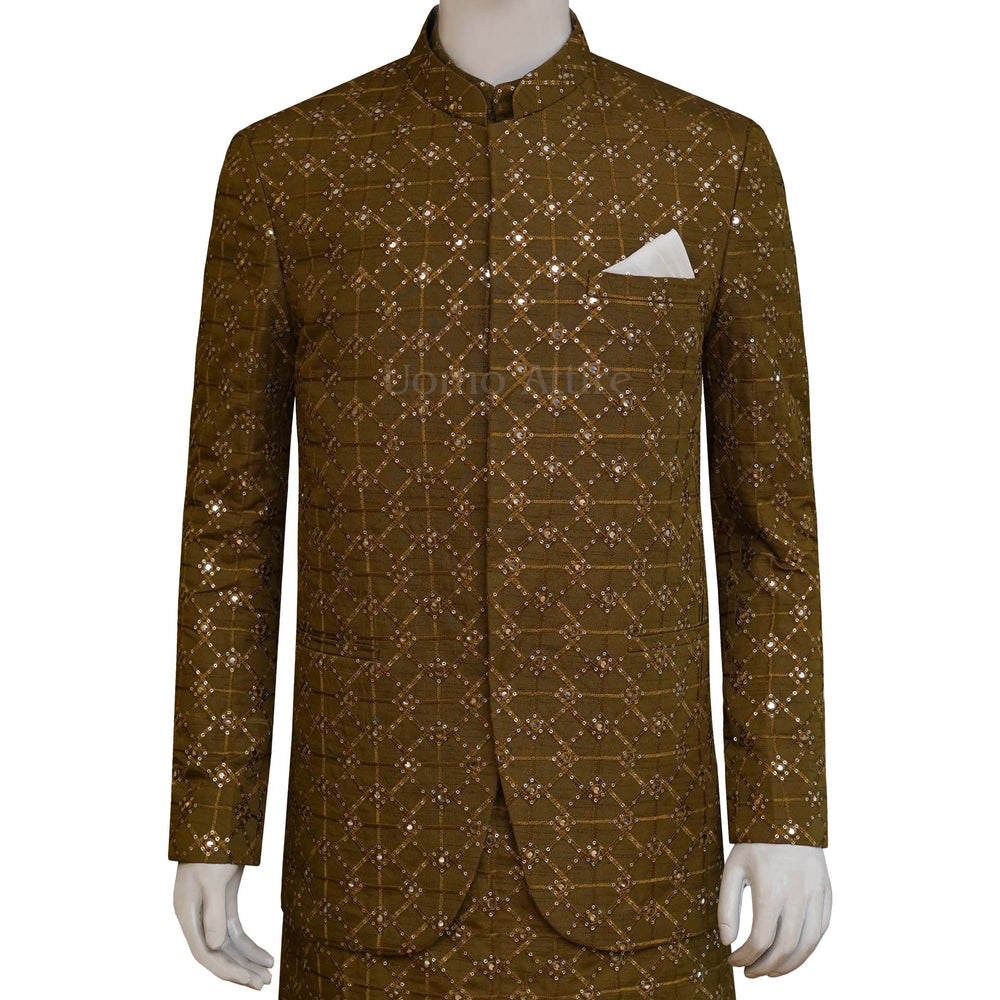 Custom-made mehndi color prince coat with same color kurta | Prince coat for groom