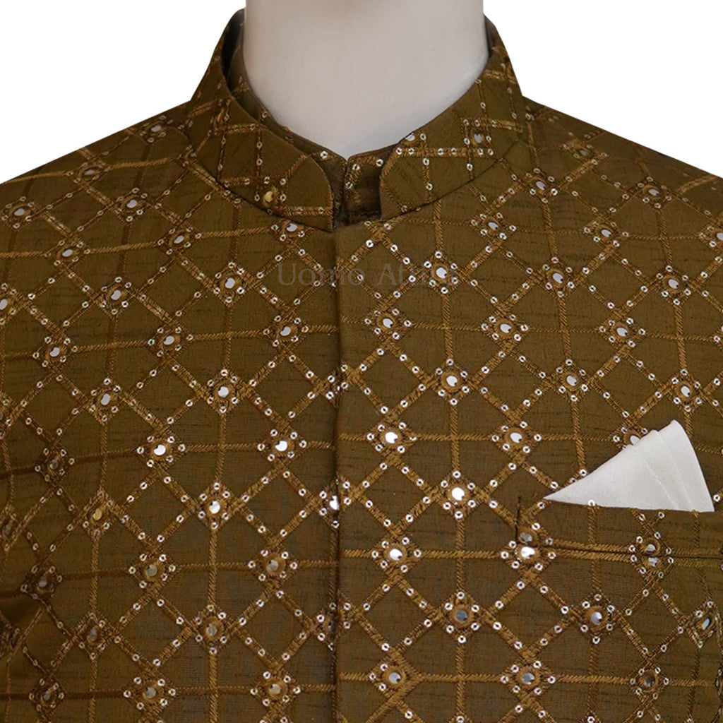 Custom-made mehndi color prince coat with same color kurta | Prince coat for groom