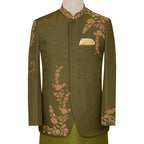 Custom-tailored embellished prince coat for men | Deep green prince coat for mehndi 3