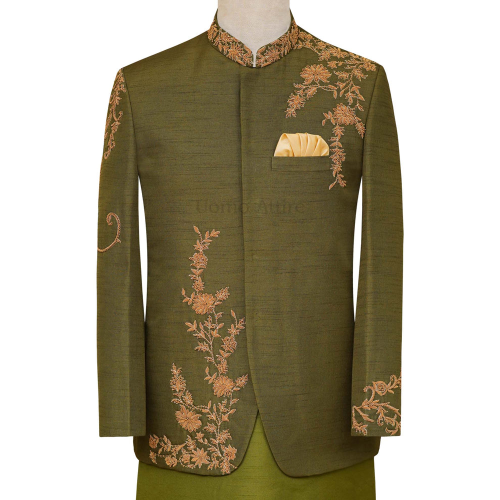 
                  
                    Custom-tailored embellished prince coat for men | Deep green prince coat for mehndi 3
                  
                