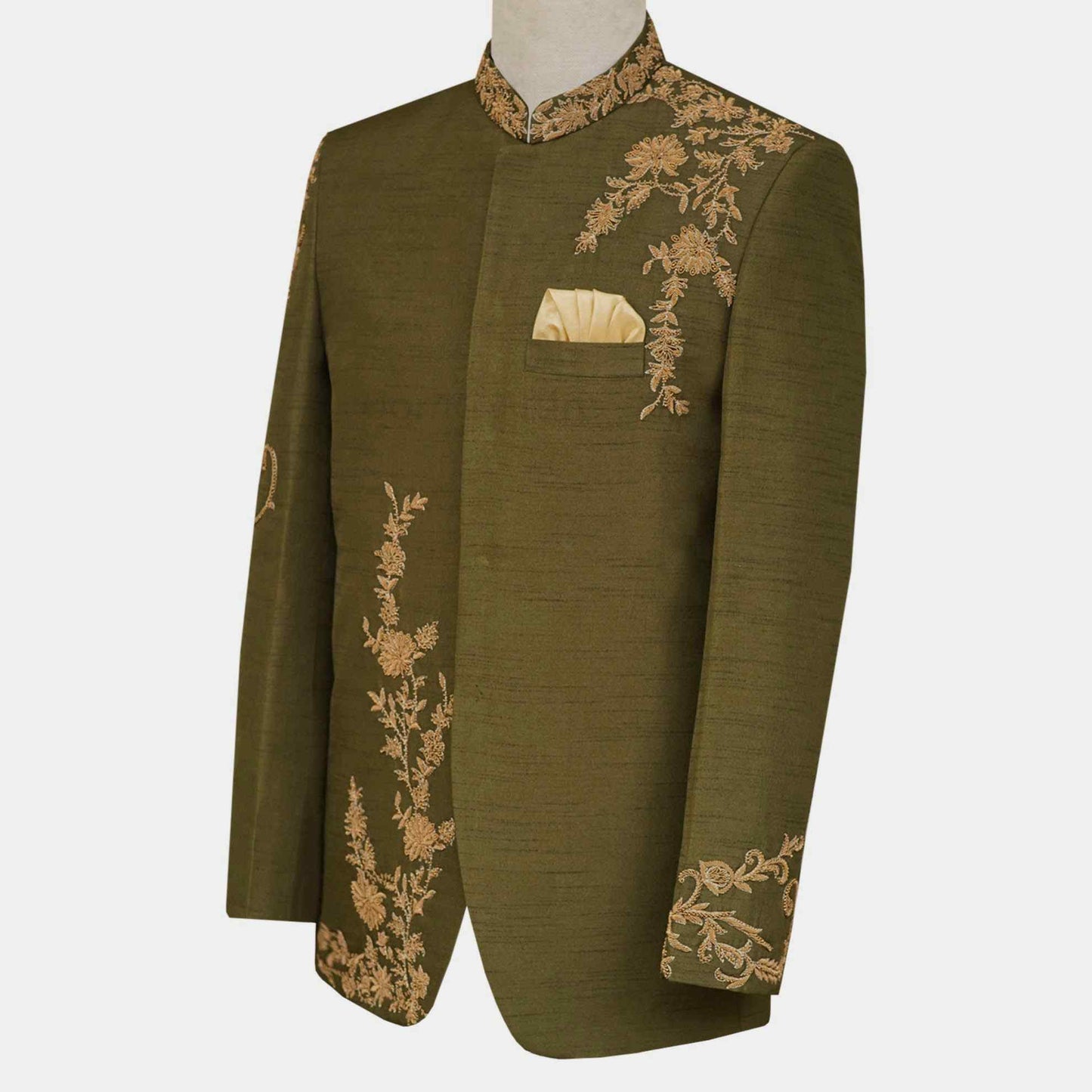 Custom-tailored embellished prince coat for men | Deep green prince coat for mehndi