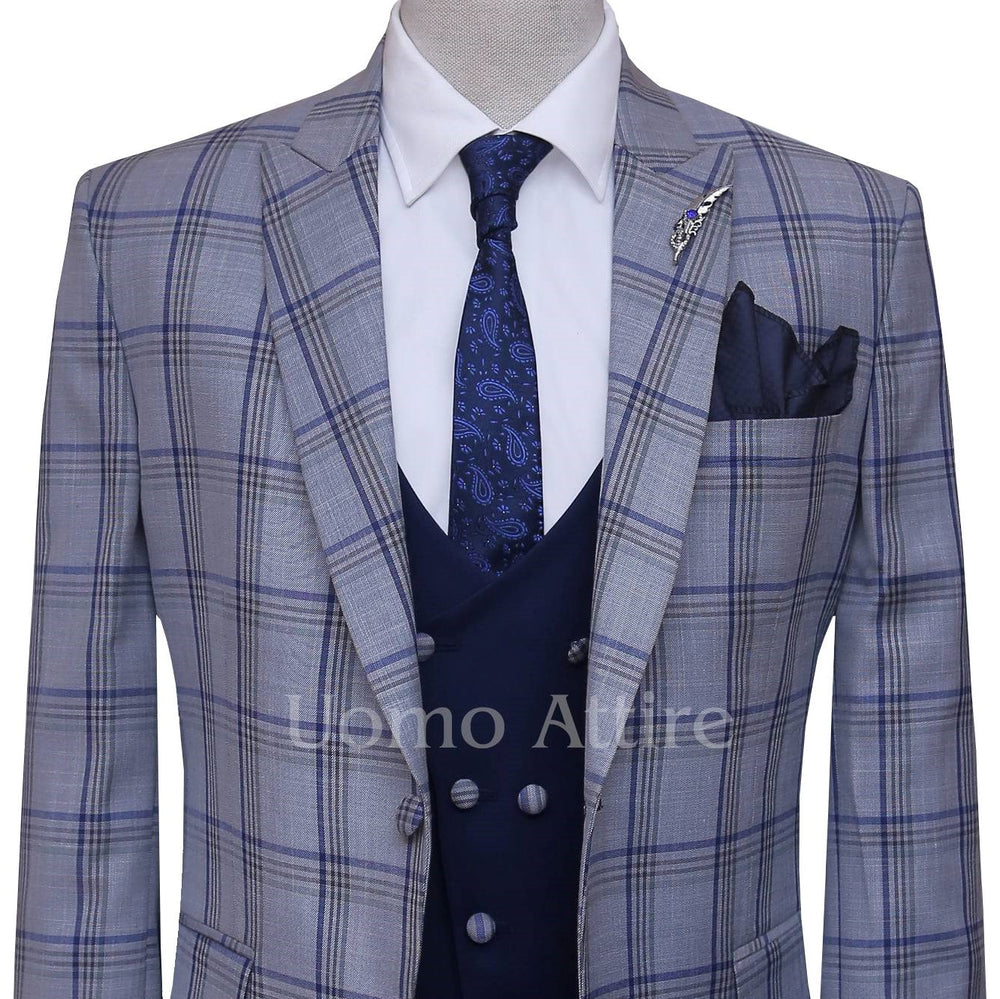
                  
                    Custom-tailored sharp blue check three piece suit 2
                  
                
