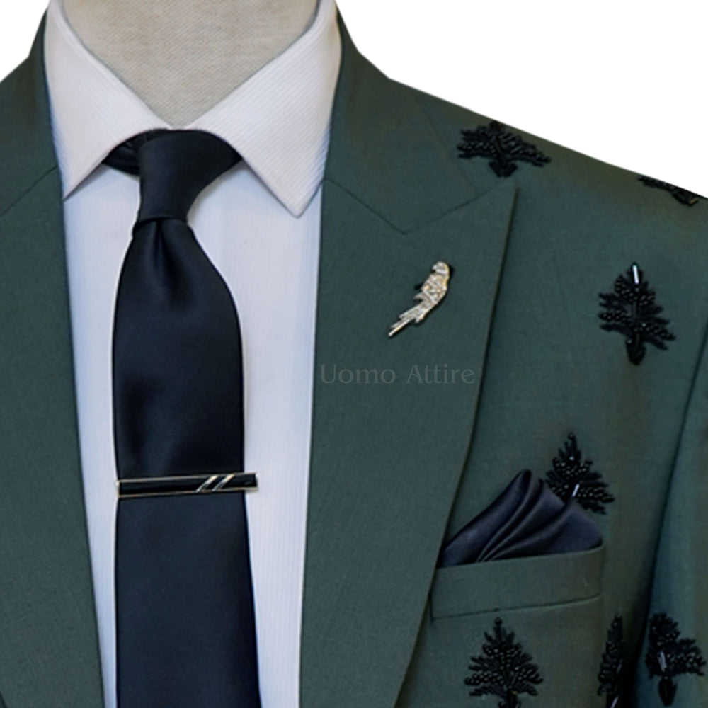 Custom Embellished Light Green Three Piece Suit – Uomo Attire