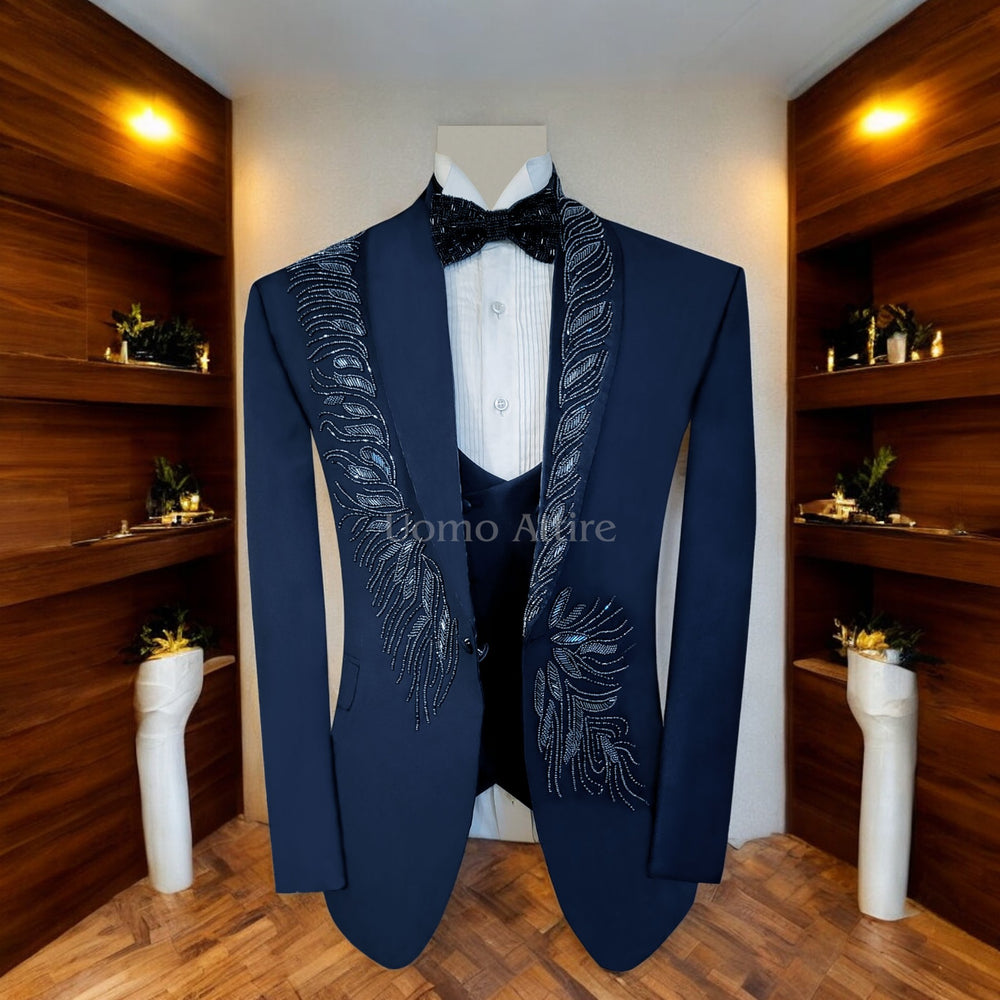 Custom Made Navy Blue Tuxedo Suit for Men