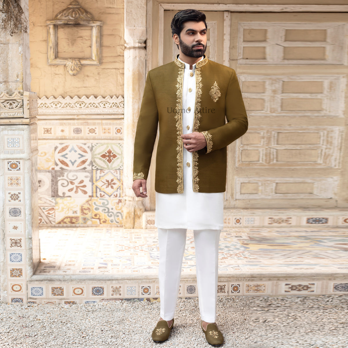 Perfect Blend of Tradition and Modernity with Our Custom-Made Olive Green Prince Coat