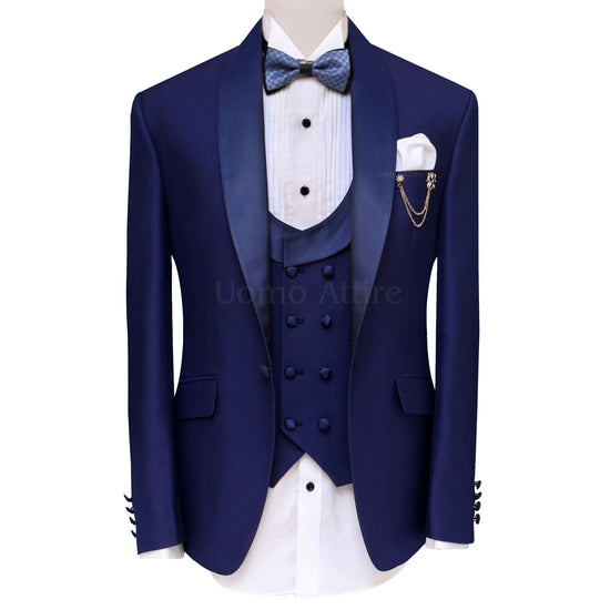 Custom designer blue tuxedo 3 piece suit – Uomo Attire