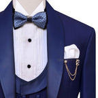 Custom designer blue tuxedo suit for wedding with pocket square and tuxedo tie | Blue tuxedo suit