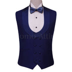 Custom designer blue tuxedo suit for wedding with same fabric double breasted vest | Blue tuxedo suit