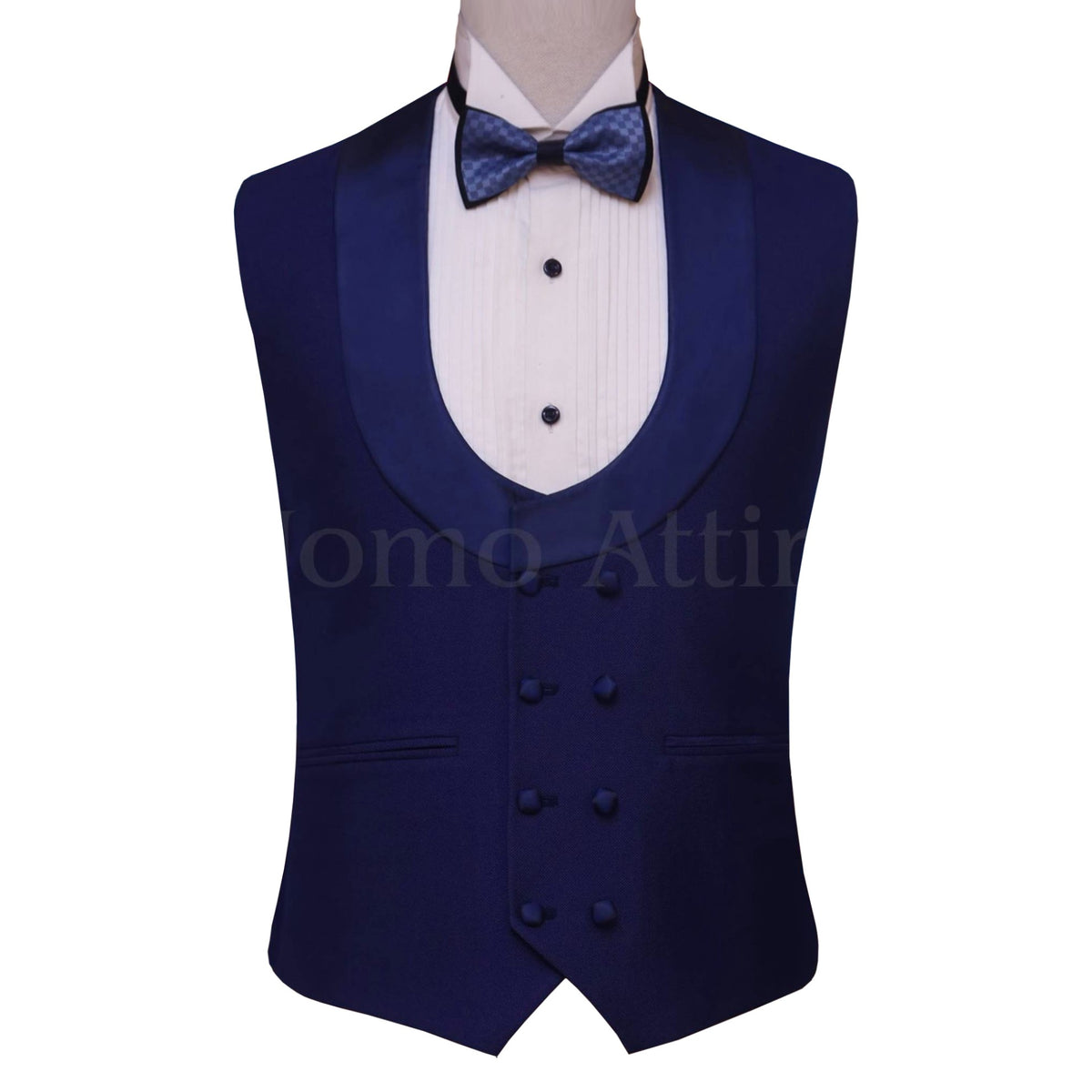 Custom designer blue tuxedo suit for wedding with same fabric double breasted vest | Blue tuxedo suit