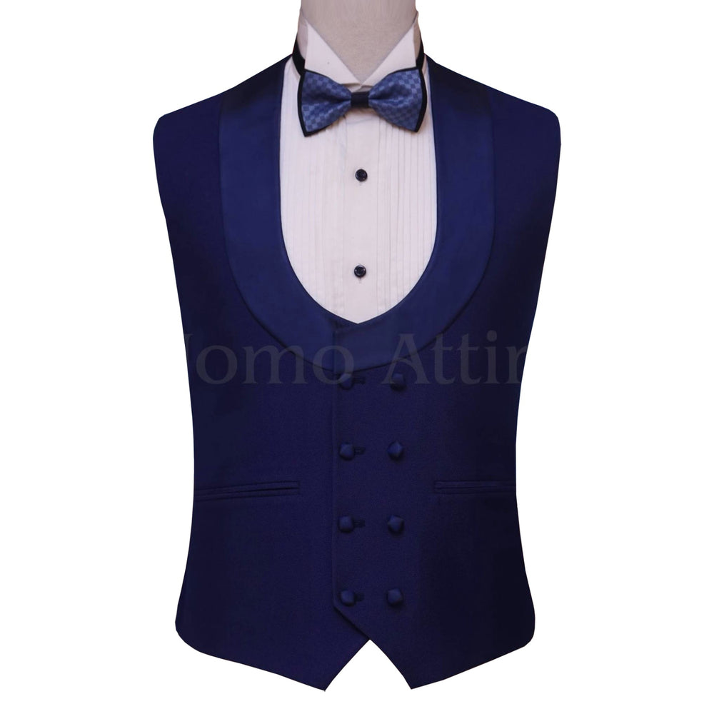 
                  
                    Custom designer blue tuxedo suit for wedding with same fabric double breasted vest | Blue tuxedo suit
                  
                