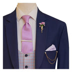 Custom made blue wedding suit for groom pocket square and chain brooch| Best custom wedding suit for groom