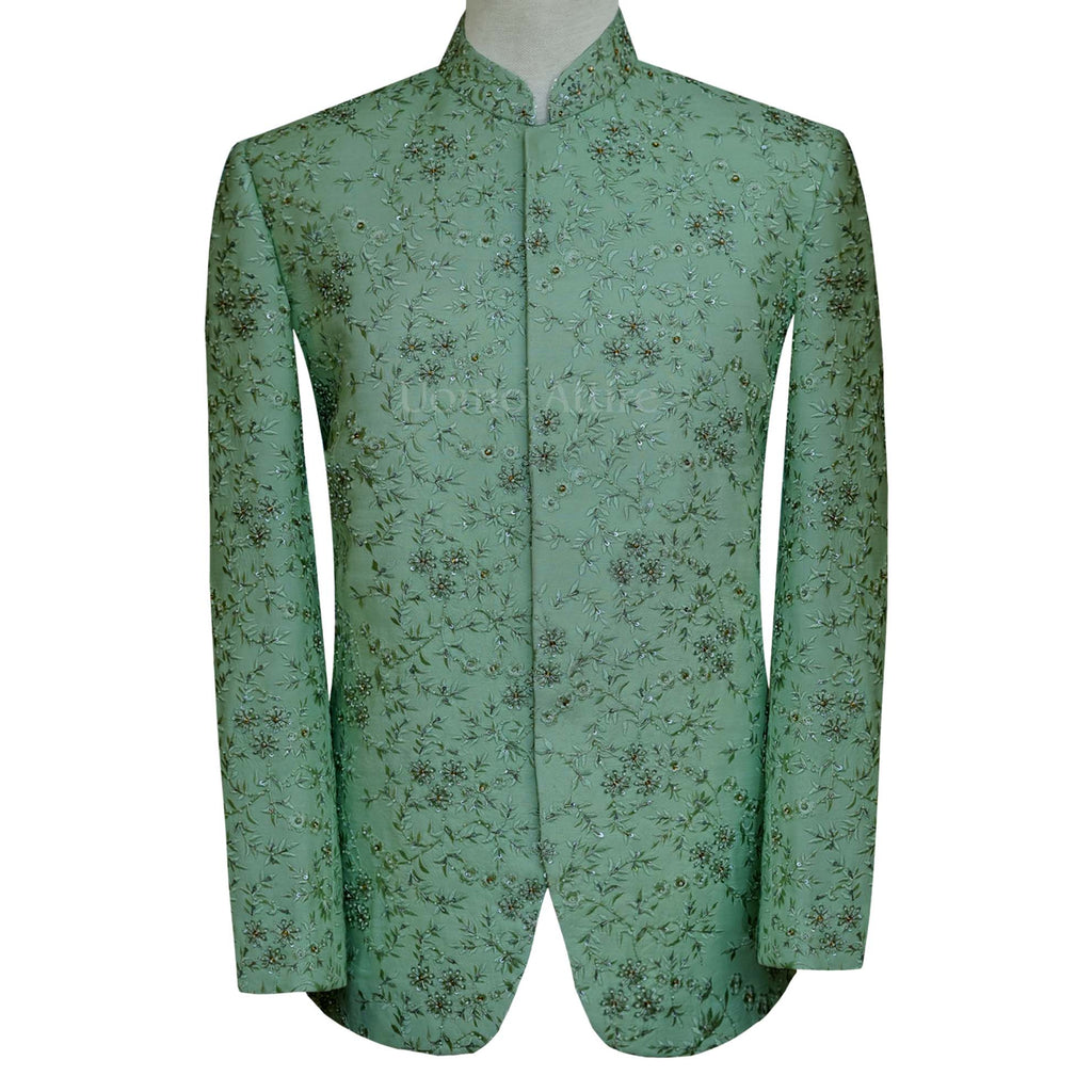 Custom made ice-blue color prince coat for wedding | Prince coat for groom