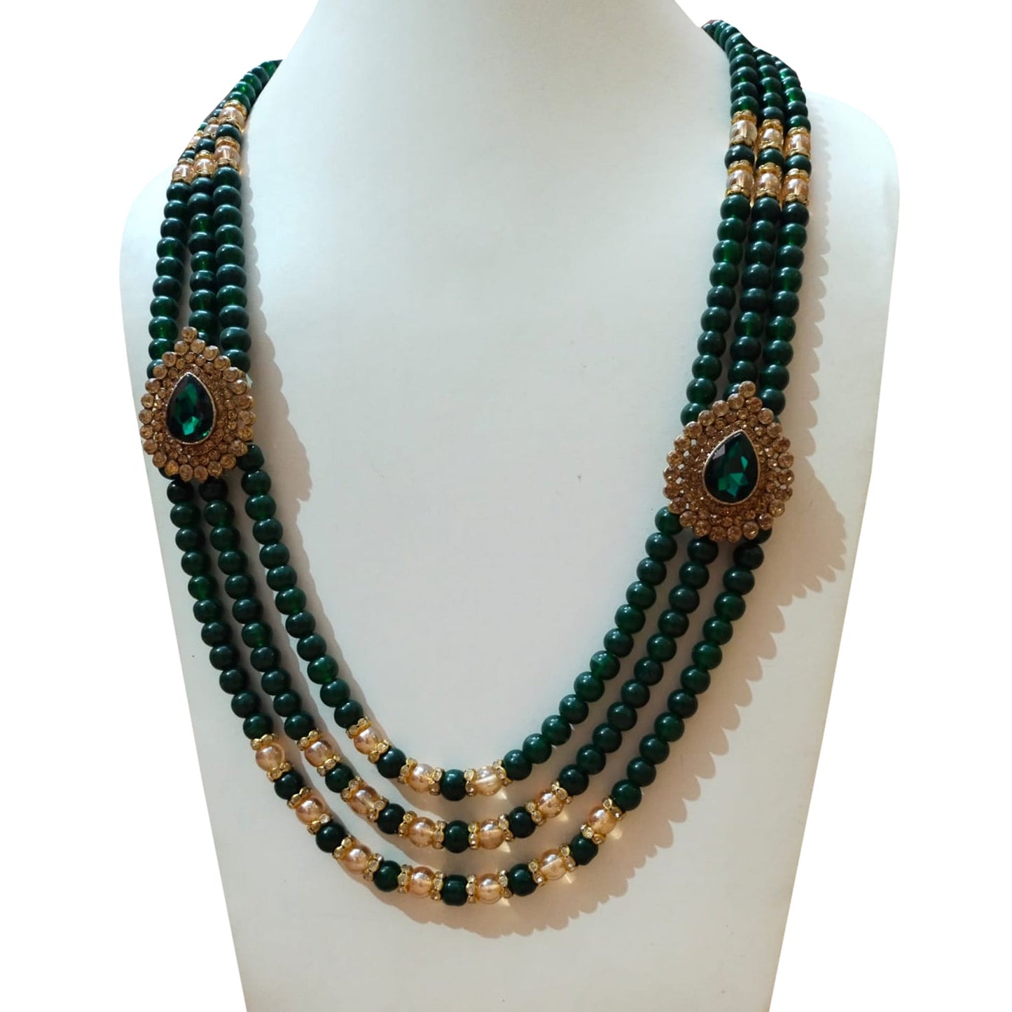 Dark green with golden contrast pearl necklace for groom