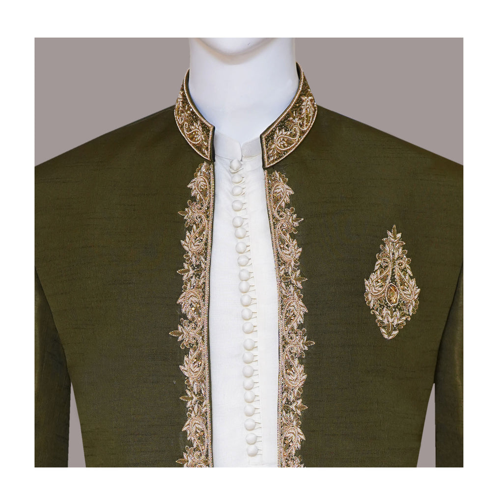 Deep Green Men's Prince Coat for Mehndi