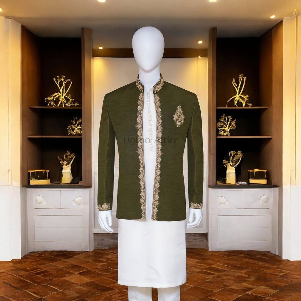 Deep Green Men's Prince Coat for Mehndi