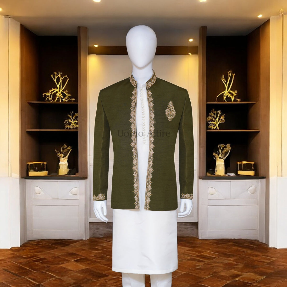 Deep Green Men's Prince Coat for Mehndi