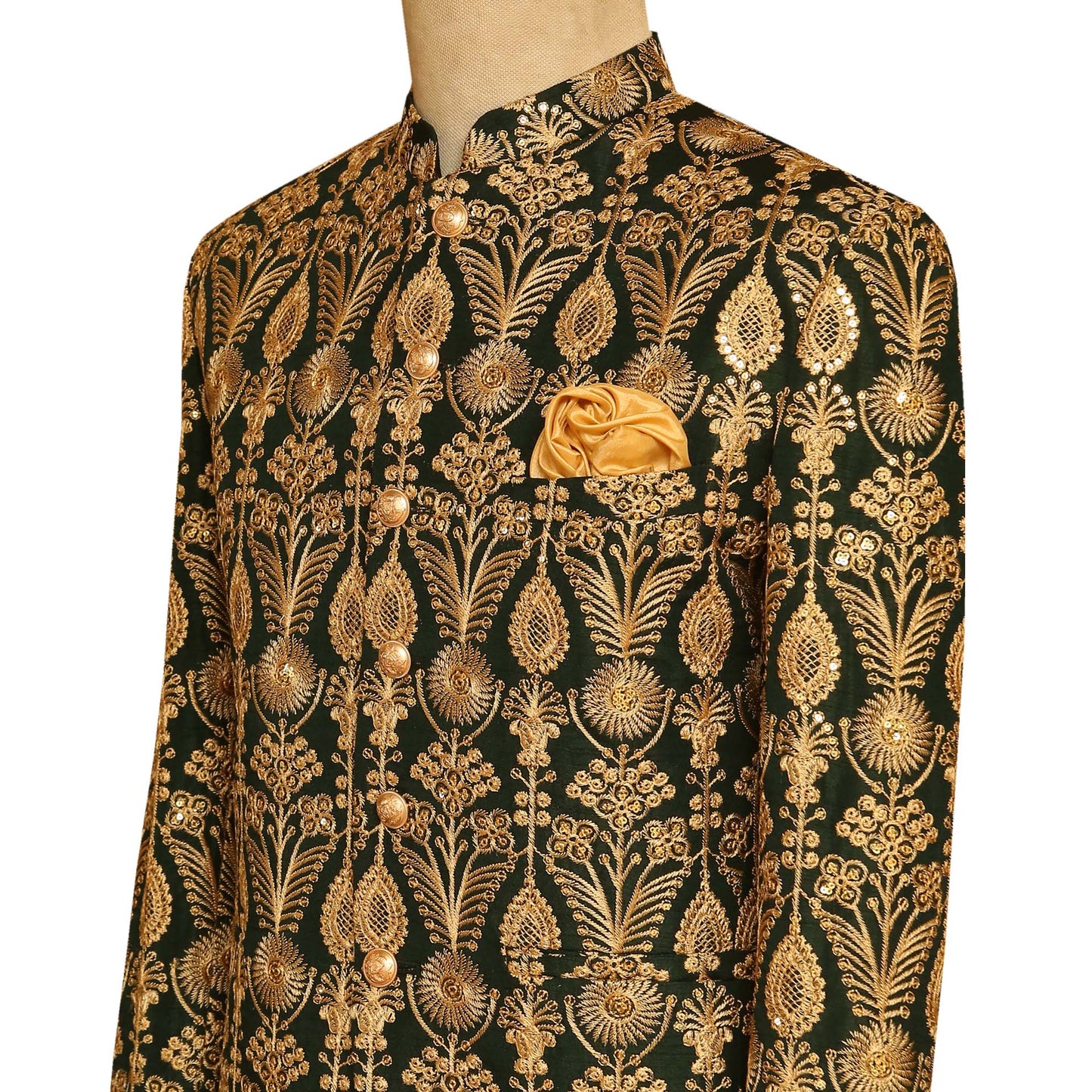 
                  
                    Deep Green Prince Coat with Golden Embroidery
                  
                