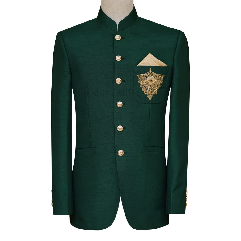 Korean raw silk fabric deep green prince coat