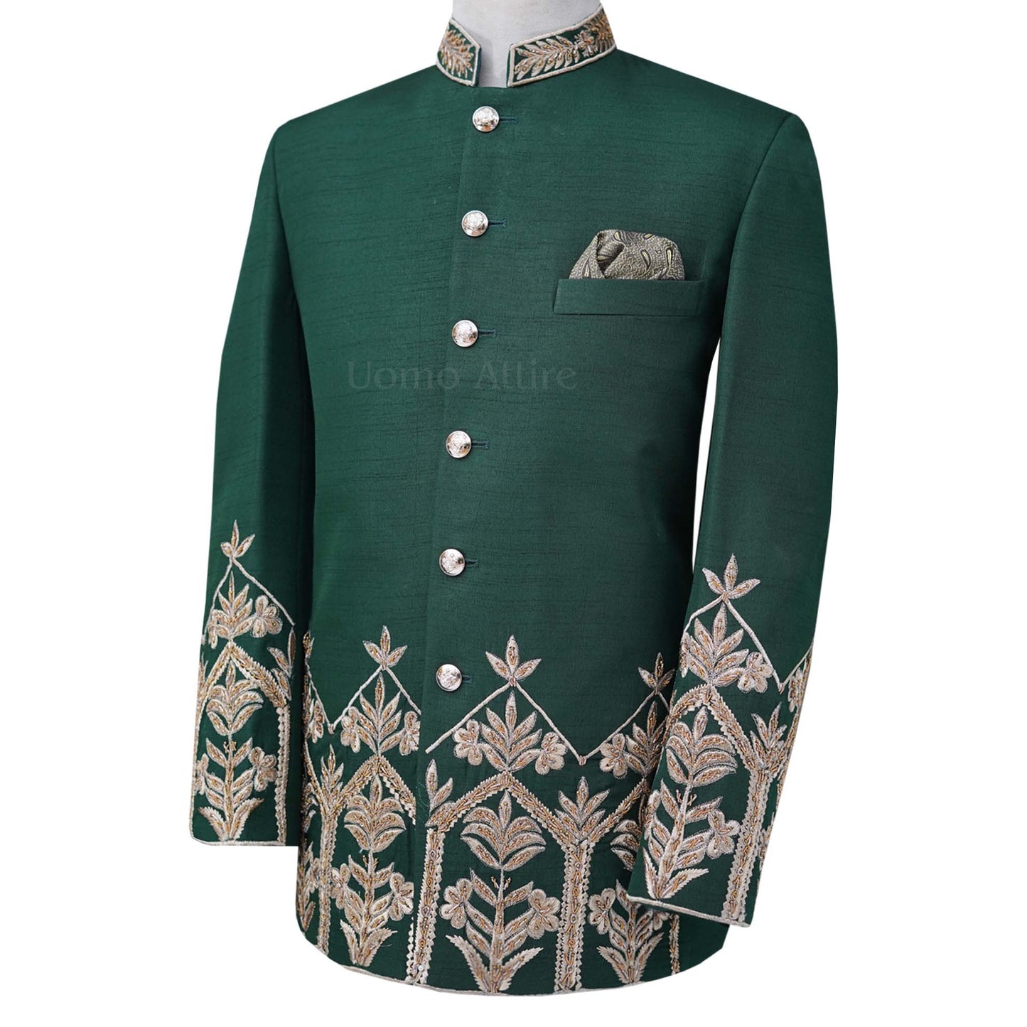 
                  
                    Deep green prince coat with golden embellishment | Prince coat  for groom 2
                  
                